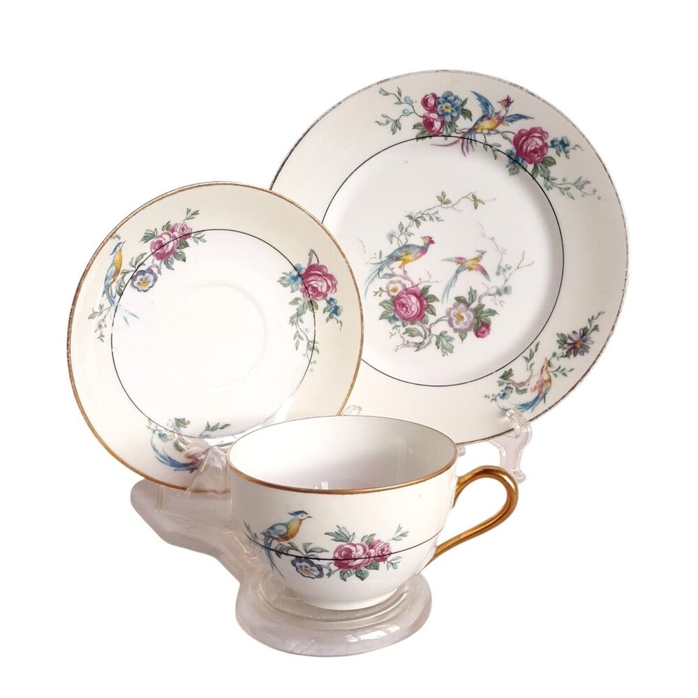 Antique French Limoges J-B Bird & Floral Tea Set Granny Core Light Academia